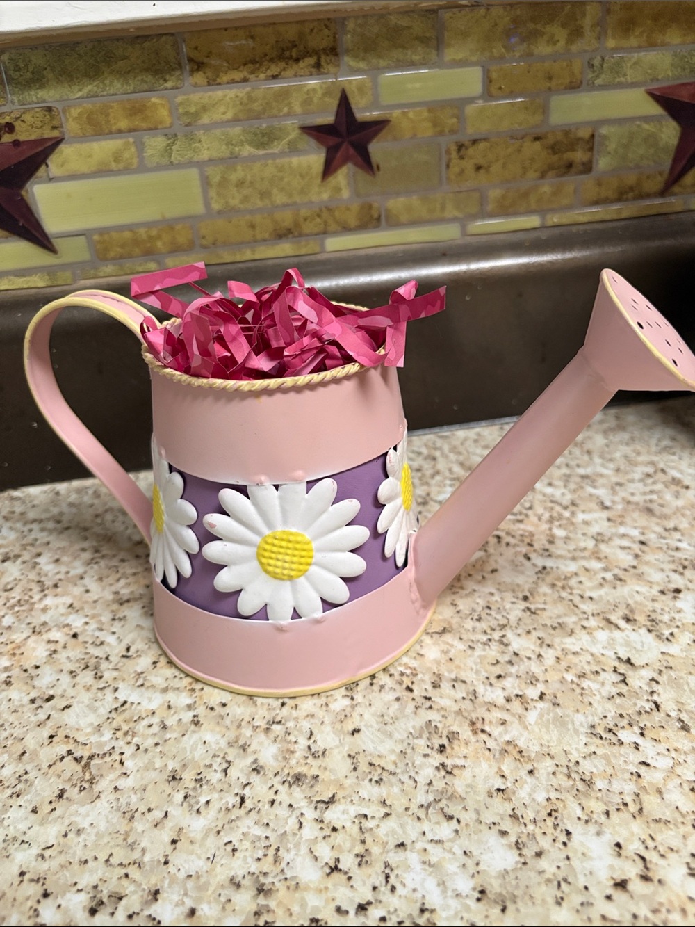 Pink Daisy Decorative Watering Can - Brand: